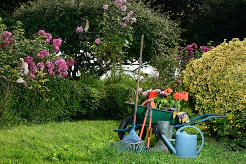 Hardscaping elements integrated into a garden