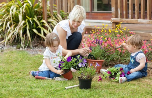 Lawn maintenance services being carried out by a professional gardener