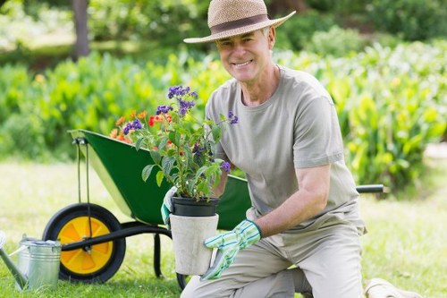 Expert gardeners working on a residential garden